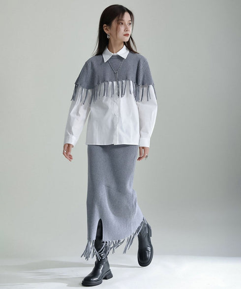 Fringe Knit Cape & Skirt Co-ord